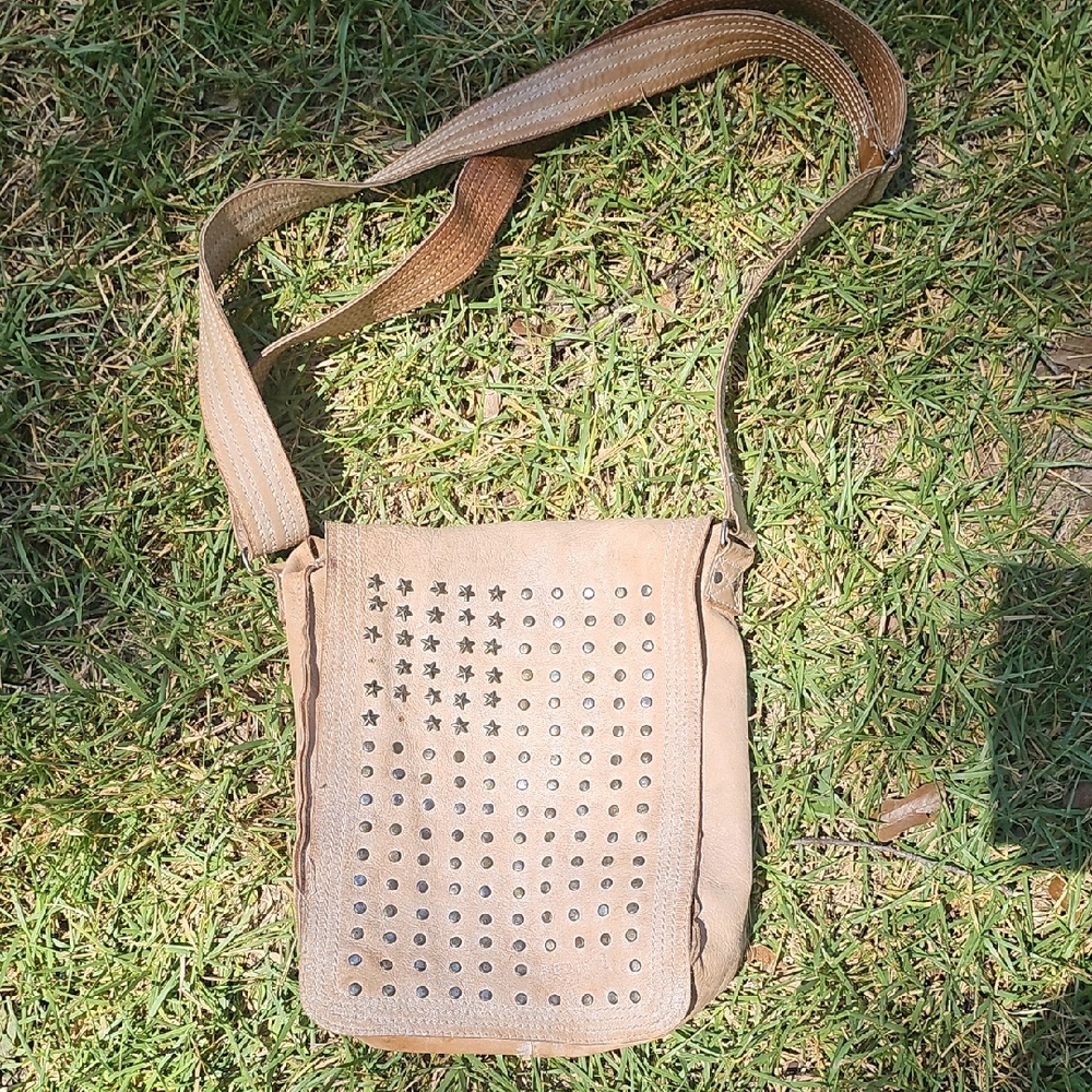 Bed Stu Tan Crossbody Bag with Studded Design